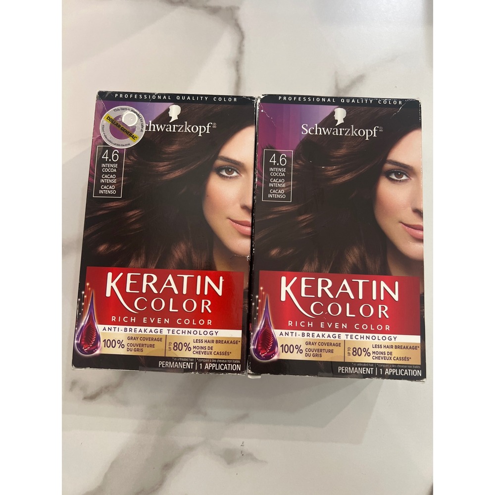 Schwarzkopf Keratin Color 4.6 Intense Cocoa Permanent Hair Dye Lot of 2 Boxes